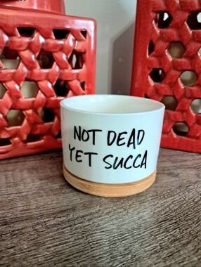 Not Dead Yet Succa Ceramic Planter with Bamboo Tray